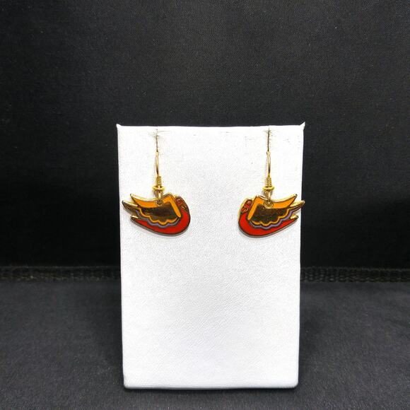 Laurel Burch "Wild Swan" Bird Earrings, Gold Plated, Enamel Cloisonne, 1980s - Picture 10 of 10